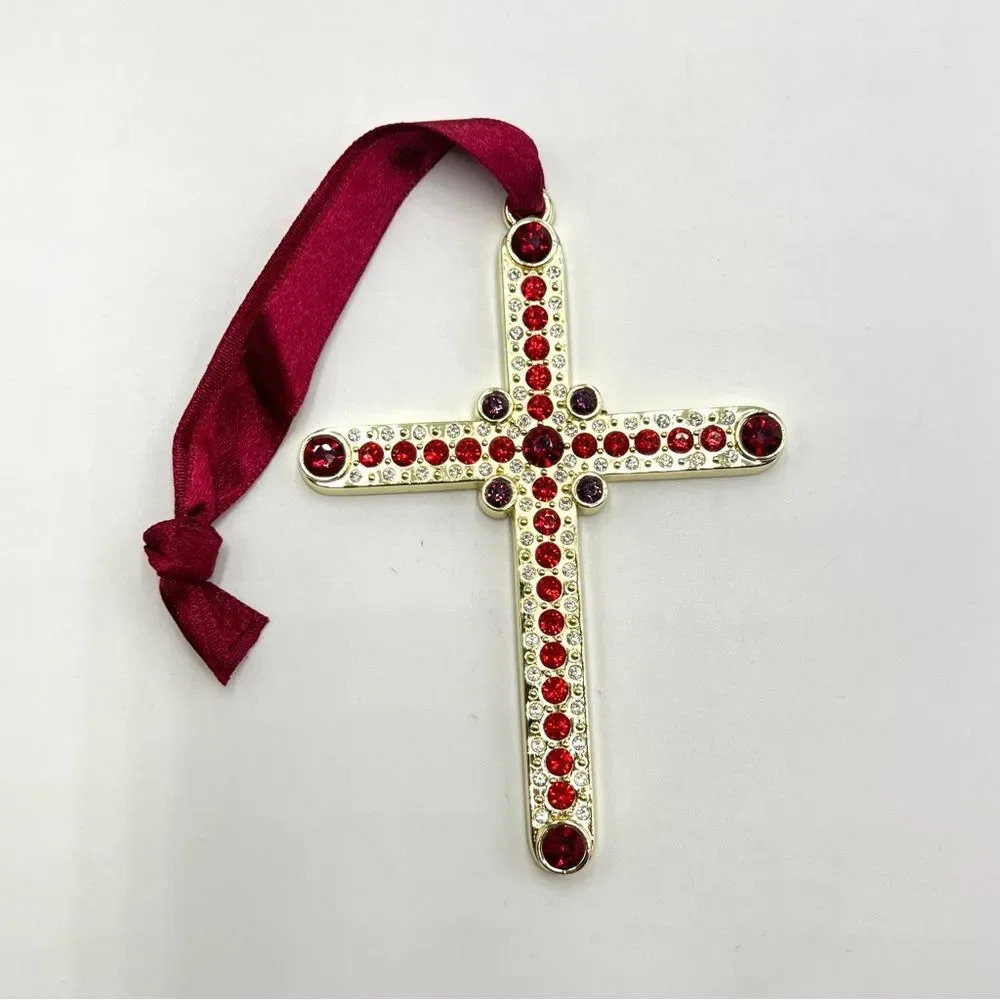 Lot of 2 Harvey Lewis‎ Swarovski Crystal Ornaments - Silver Heart & Gold Cross